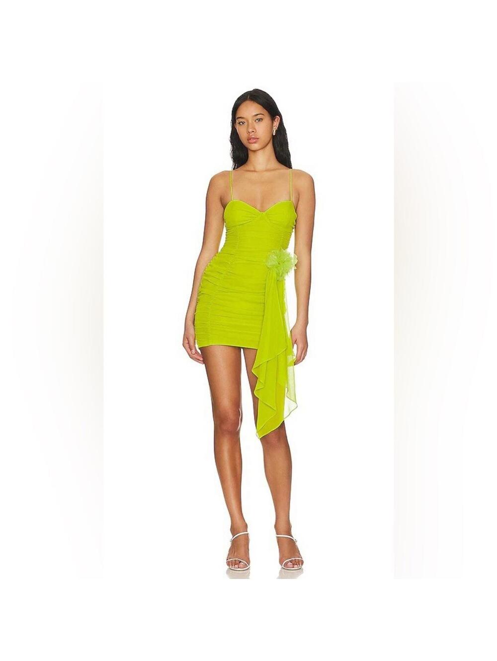NWT FOR LOVE & LEMONS Lorlai Mini Dress in Lime Green Ruched Dress Medium